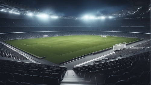 Uno stadio di calcio vuoto di notte
