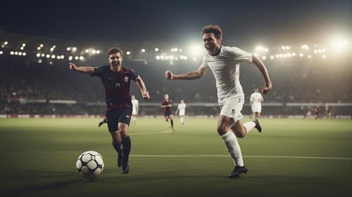Due calciatori in primo piano che rincorrono un pallone