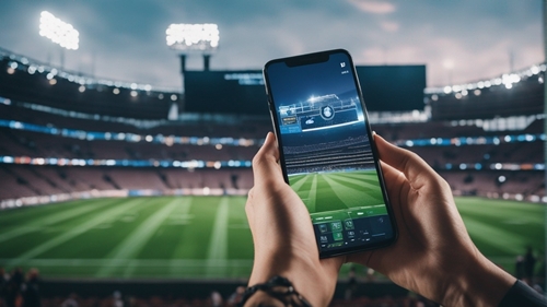 Applicazione per le scommesse sportive 1xbet utilizzata durante una partita